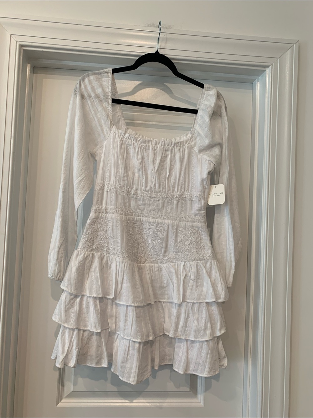 Altar'd State White Tiered Ruffle Mini Dress cotton eyelet S NWT